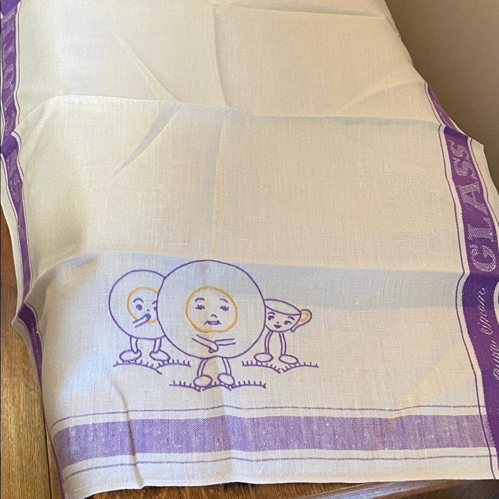 Purple and White Embroidered Tea Towel